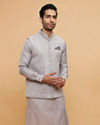 Smoke Grey Self Patterned Jacket Set with Medallion Motif